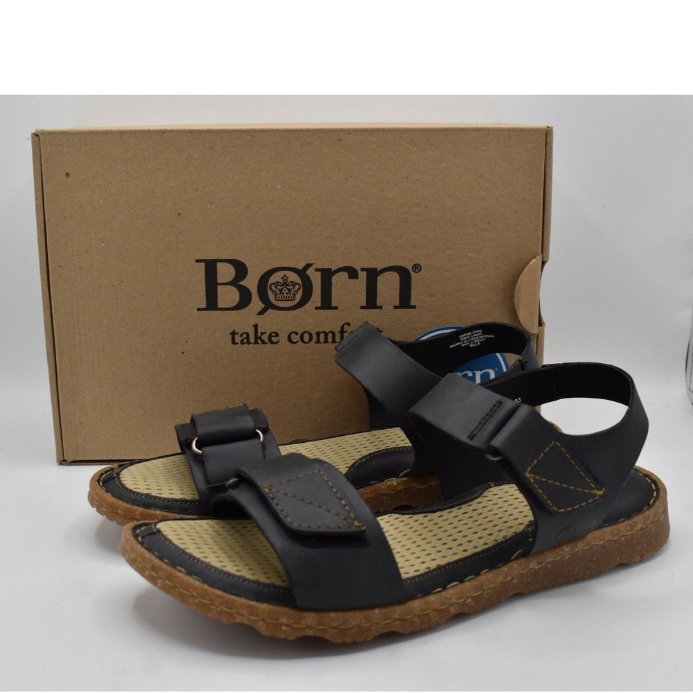 Born Womens Size 11 Tabra Black Full Grain Leather Strappy Flats Sandals Shoes